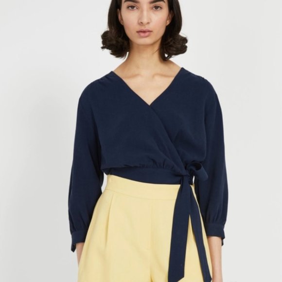 Frank and Oak Cropped Wrap Blouse - Picture 1 of 5